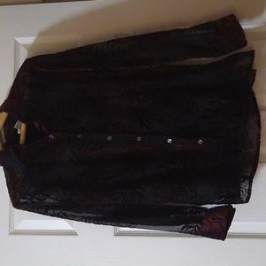 CHICO'S BlackMaroon Floral Blouse SZ 1 (8)